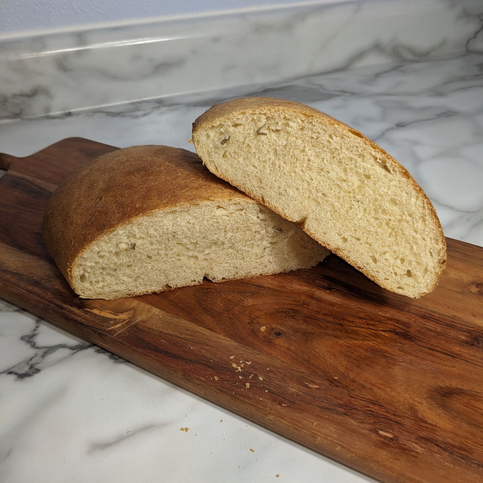 Image of halved cheddar rosemary bread